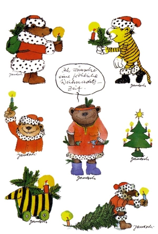 Janosch Stickerpostkarte Weihnachten Tiger Bär
