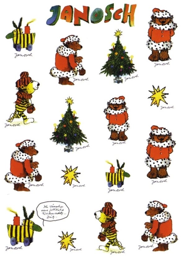 Janosch Stickerpostkarte Weihnachten Tigerente