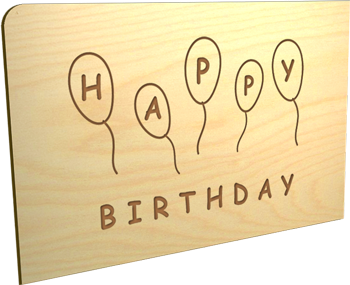 Postkarte aus Holz Happy Birthday Luftballons
