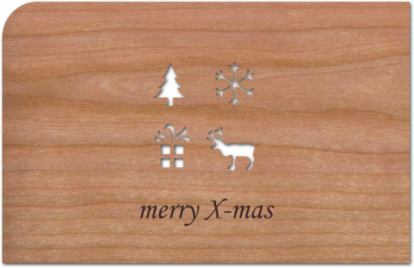 Weihnachtskarte aus Holz merry x-mas