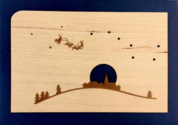 Weihnachtskarte aus Holz Himmelsschlitten