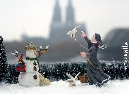 Weihnachtskarte Nönnchen und Schneemann