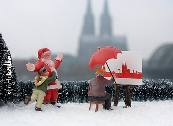 Weihnachtskarte Maler und Nikolaus