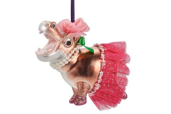 Hippo mit Tütü Weihnachtsbaumfigur aus Glas