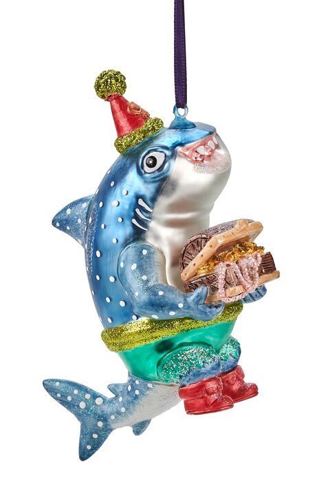 Hai mit Schatzkiste Weihnachtsbaumfigur aus Glas