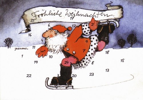 Janosch Adventskalenderkarte Nikolaus auf Schlittschuhen