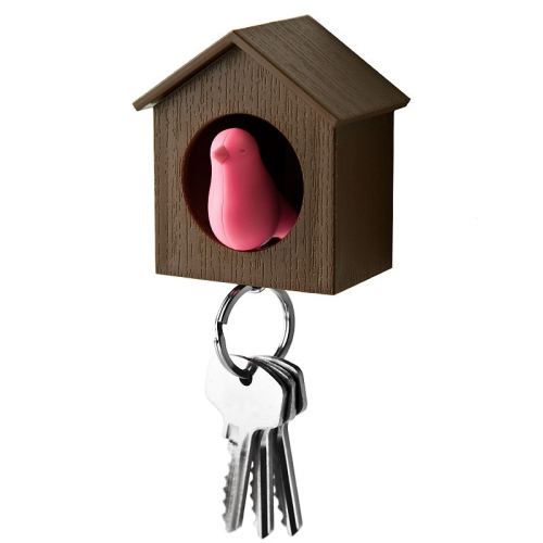 Vogelhaus mit Spatz Schlüsselanhänger pink