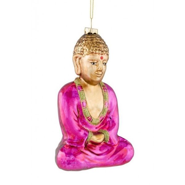 Buddha Weihnachtsbaumfigur aus Glas pink