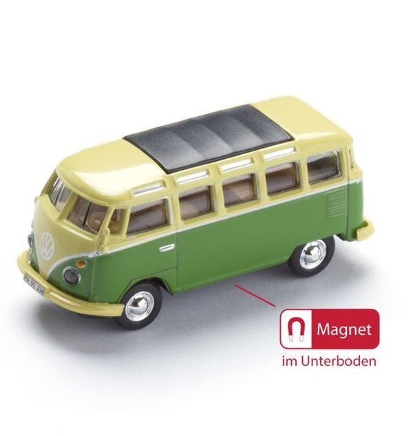 VW Bus Samba Magnet Auto aus Metall grün - Louvre Cologne