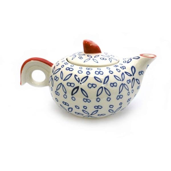 Teekanne aus Keramik weiß blau