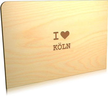Postkarte aus Holz I love Köln