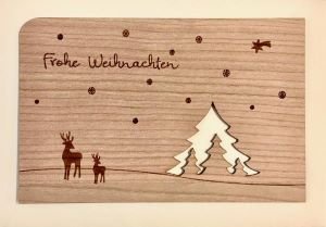 Weihnachtskarte aus Holz Christbäume