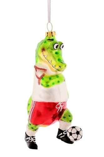 Krokodil mit Fußball Weihnachtsbaumfigur aus Glas