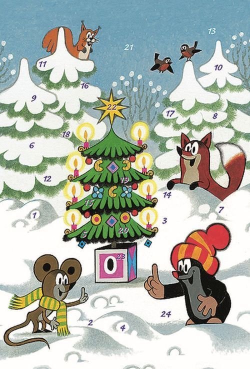 Maulwurf mit Maus und Fuchs Adventkalenderkarte