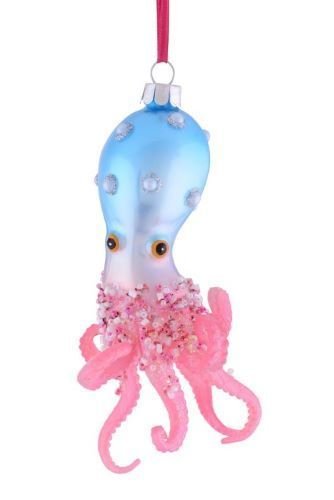 Oktopus Weihnachtsbaumfigur aus Glas pink