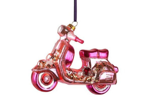 Motorroller Weihnachtsbaumfigur aus Glas rosa
