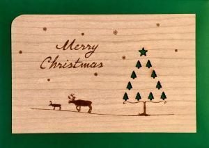 Weihnachtskarte aus Holz Tanne mit Stern