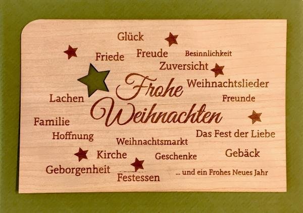 Weihnachtskarte aus Holz Sterne