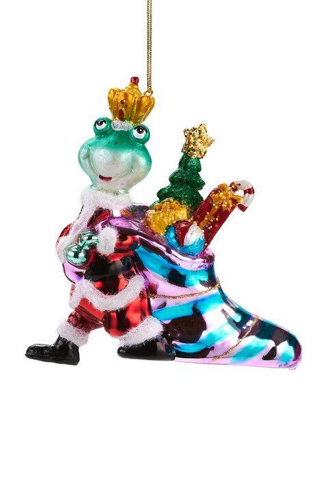Frosch mit Geschenken Weihnachtsbaumfigur aus Glas